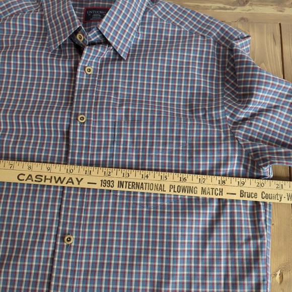 Untuckit Blue Red Check Wrinkle-Free Long Sleeve Fabiano Shirt Small - Picture 8 of 14